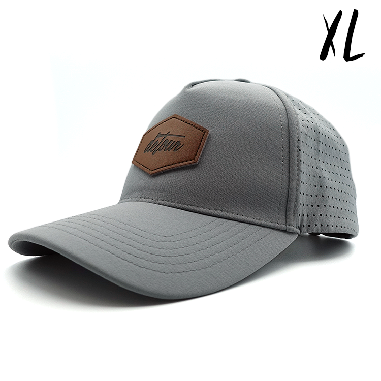 XL Gray Leather Patch Snapback Hat